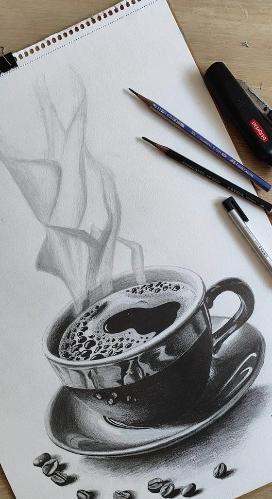 Taza de café dibujada a lápiz